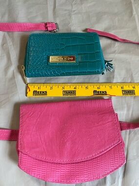 TWO Olivia + Joy Teal Croc-Embossed Zip Wallet with Pink Crossbody Pouch
